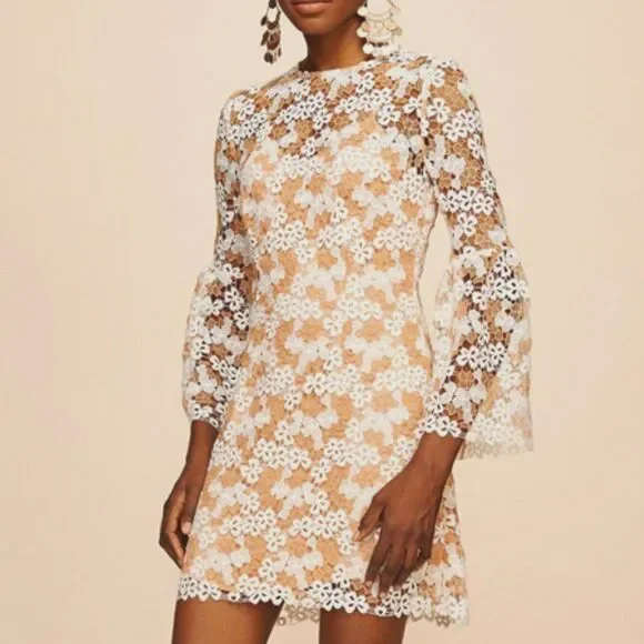 Cynthia Rowley Dresses | Nwt Cynthia Rowley Floral Lace Bell Sleeve Shift Dress 6 | Color: Orange/White | Size: 6 | Yadijabkthrift's Closet